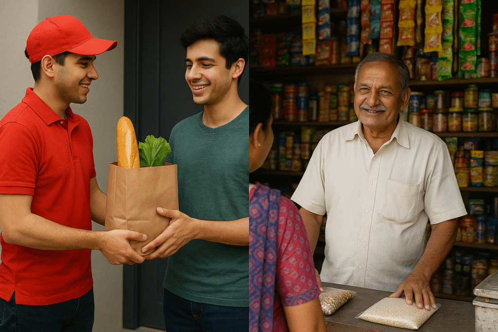 Quick commerce delivery vs traditional kirana store in India
